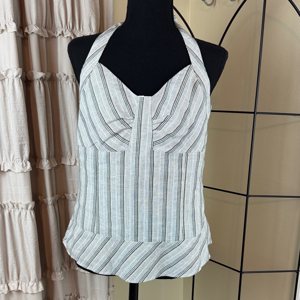 LOFT Black and White Striped Halter Top Blouse Lined Size 8 EUC